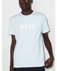 hellblaues bedrucktes T-Shirt mit einem Rundhalsausschnitt von BOSS