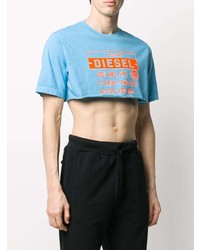 hellblaues bedrucktes T-Shirt mit einem Rundhalsausschnitt von Diesel