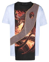 hellblaues bedrucktes T-Shirt mit einem Rundhalsausschnitt von LUEDE