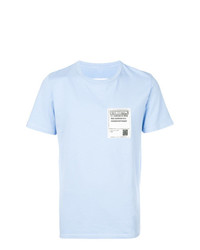 hellblaues bedrucktes T-Shirt mit einem Rundhalsausschnitt von Maison Margiela