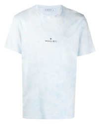 hellblaues bedrucktes T-Shirt mit einem Rundhalsausschnitt von Manuel Ritz