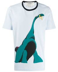 hellblaues bedrucktes T-Shirt mit einem Rundhalsausschnitt von Marni