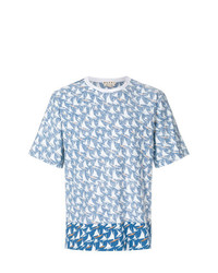 hellblaues bedrucktes T-Shirt mit einem Rundhalsausschnitt von Marni