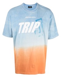 hellblaues bedrucktes T-Shirt mit einem Rundhalsausschnitt von Mauna Kea