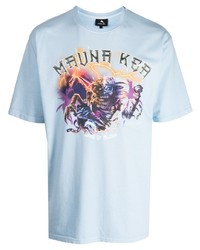 hellblaues bedrucktes T-Shirt mit einem Rundhalsausschnitt von Mauna Kea