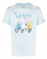 hellblaues bedrucktes T-Shirt mit einem Rundhalsausschnitt von MC2 Saint Barth
