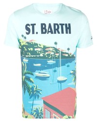 hellblaues bedrucktes T-Shirt mit einem Rundhalsausschnitt von MC2 Saint Barth