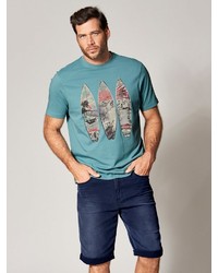 hellblaues bedrucktes T-Shirt mit einem Rundhalsausschnitt von MEN PLUS BY HAPPY SIZE