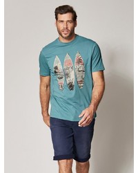 hellblaues bedrucktes T-Shirt mit einem Rundhalsausschnitt von MEN PLUS BY HAPPY SIZE