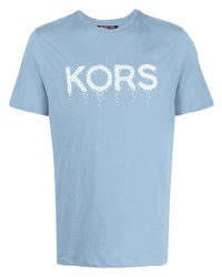 hellblaues bedrucktes T-Shirt mit einem Rundhalsausschnitt von Michael Kors