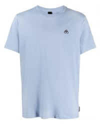 hellblaues bedrucktes T-Shirt mit einem Rundhalsausschnitt von Moose Knuckles