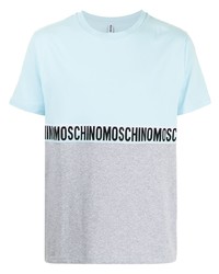 hellblaues bedrucktes T-Shirt mit einem Rundhalsausschnitt von Moschino