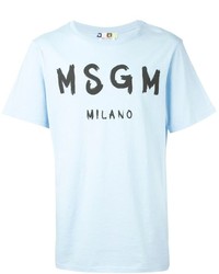 hellblaues bedrucktes T-Shirt mit einem Rundhalsausschnitt von MSGM