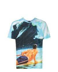 hellblaues bedrucktes T-Shirt mit einem Rundhalsausschnitt von N°21