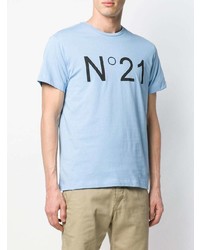 hellblaues bedrucktes T-Shirt mit einem Rundhalsausschnitt von N°21