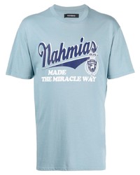 hellblaues bedrucktes T-Shirt mit einem Rundhalsausschnitt von Nahmias