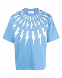 hellblaues bedrucktes T-Shirt mit einem Rundhalsausschnitt von Neil Barrett