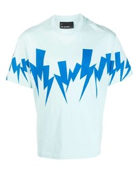 hellblaues bedrucktes T-Shirt mit einem Rundhalsausschnitt von Neil Barrett