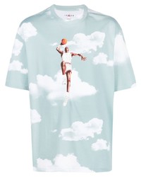 hellblaues bedrucktes T-Shirt mit einem Rundhalsausschnitt von Nike
