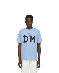 hellblaues bedrucktes T-Shirt mit einem Rundhalsausschnitt von Noah NYC