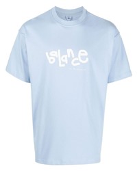 hellblaues bedrucktes T-Shirt mit einem Rundhalsausschnitt von Objects IV Life