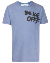 hellblaues bedrucktes T-Shirt mit einem Rundhalsausschnitt von Off-White