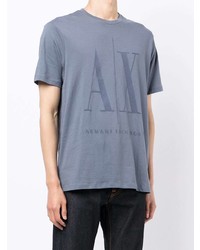 hellblaues bedrucktes T-Shirt mit einem Rundhalsausschnitt von Armani Exchange