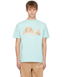 hellblaues bedrucktes T-Shirt mit einem Rundhalsausschnitt von Palm Angels