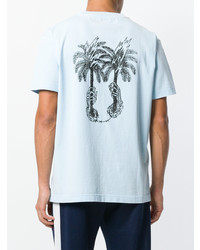 hellblaues bedrucktes T-Shirt mit einem Rundhalsausschnitt von Palm Angels
