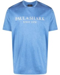hellblaues bedrucktes T-Shirt mit einem Rundhalsausschnitt von Paul & Shark