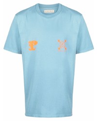 hellblaues bedrucktes T-Shirt mit einem Rundhalsausschnitt von Paura