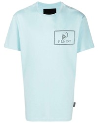 hellblaues bedrucktes T-Shirt mit einem Rundhalsausschnitt von Philipp Plein