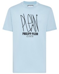 hellblaues bedrucktes T-Shirt mit einem Rundhalsausschnitt von Philipp Plein