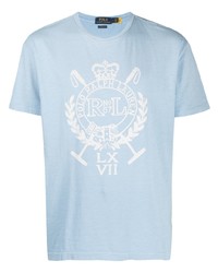 hellblaues bedrucktes T-Shirt mit einem Rundhalsausschnitt von Polo Ralph Lauren