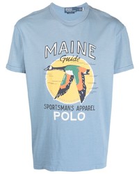 hellblaues bedrucktes T-Shirt mit einem Rundhalsausschnitt von Polo Ralph Lauren