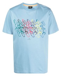 hellblaues bedrucktes T-Shirt mit einem Rundhalsausschnitt von PS Paul Smith