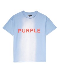 hellblaues bedrucktes T-Shirt mit einem Rundhalsausschnitt von purple brand