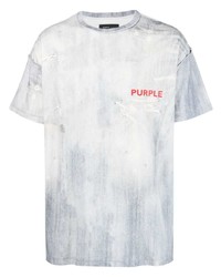 hellblaues bedrucktes T-Shirt mit einem Rundhalsausschnitt von purple brand