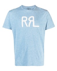 hellblaues bedrucktes T-Shirt mit einem Rundhalsausschnitt von Ralph Lauren RRL