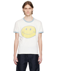 hellblaues bedrucktes T-Shirt mit einem Rundhalsausschnitt von RE/DONE