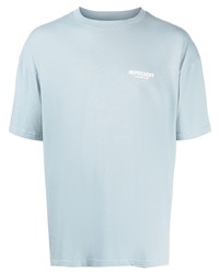 hellblaues bedrucktes T-Shirt mit einem Rundhalsausschnitt von Represent
