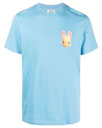 hellblaues bedrucktes T-Shirt mit einem Rundhalsausschnitt von Sandro