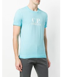 hellblaues bedrucktes T-Shirt mit einem Rundhalsausschnitt von CP Company