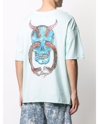 hellblaues bedrucktes T-Shirt mit einem Rundhalsausschnitt von Alchemist
