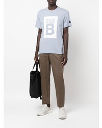 hellblaues bedrucktes T-Shirt mit einem Rundhalsausschnitt von ECOALF