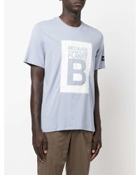 hellblaues bedrucktes T-Shirt mit einem Rundhalsausschnitt von ECOALF