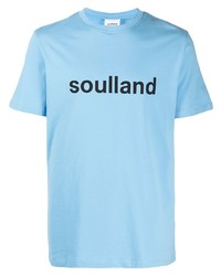 hellblaues bedrucktes T-Shirt mit einem Rundhalsausschnitt von Soulland