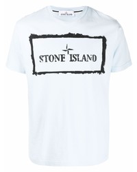 hellblaues bedrucktes T-Shirt mit einem Rundhalsausschnitt von Stone Island