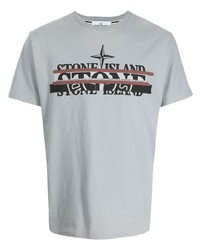 hellblaues bedrucktes T-Shirt mit einem Rundhalsausschnitt von Stone Island