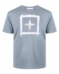 hellblaues bedrucktes T-Shirt mit einem Rundhalsausschnitt von Stone Island